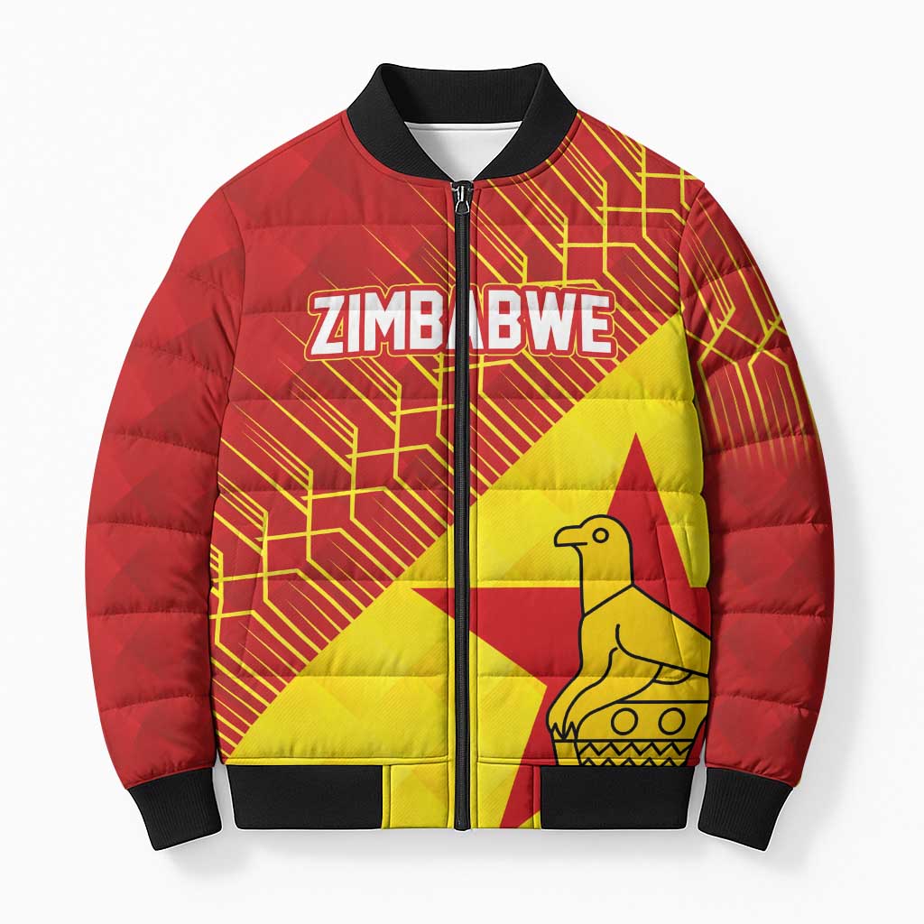 Custom Zimbabwe Cricket Bomber Puffer Jacket Flame Warriors Zimbabwe Spirit - Wonder Print Shop