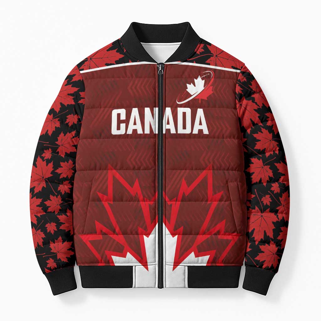 Custom Canadian Rugby Bomber Puffer Jacket Maple Leaves Sporty Art Style Red Color - Wonder Print Shop