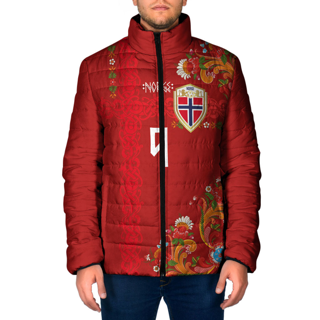 Custom Norway Football Padded Jacket Norge Viking and Rosemaling Ornament