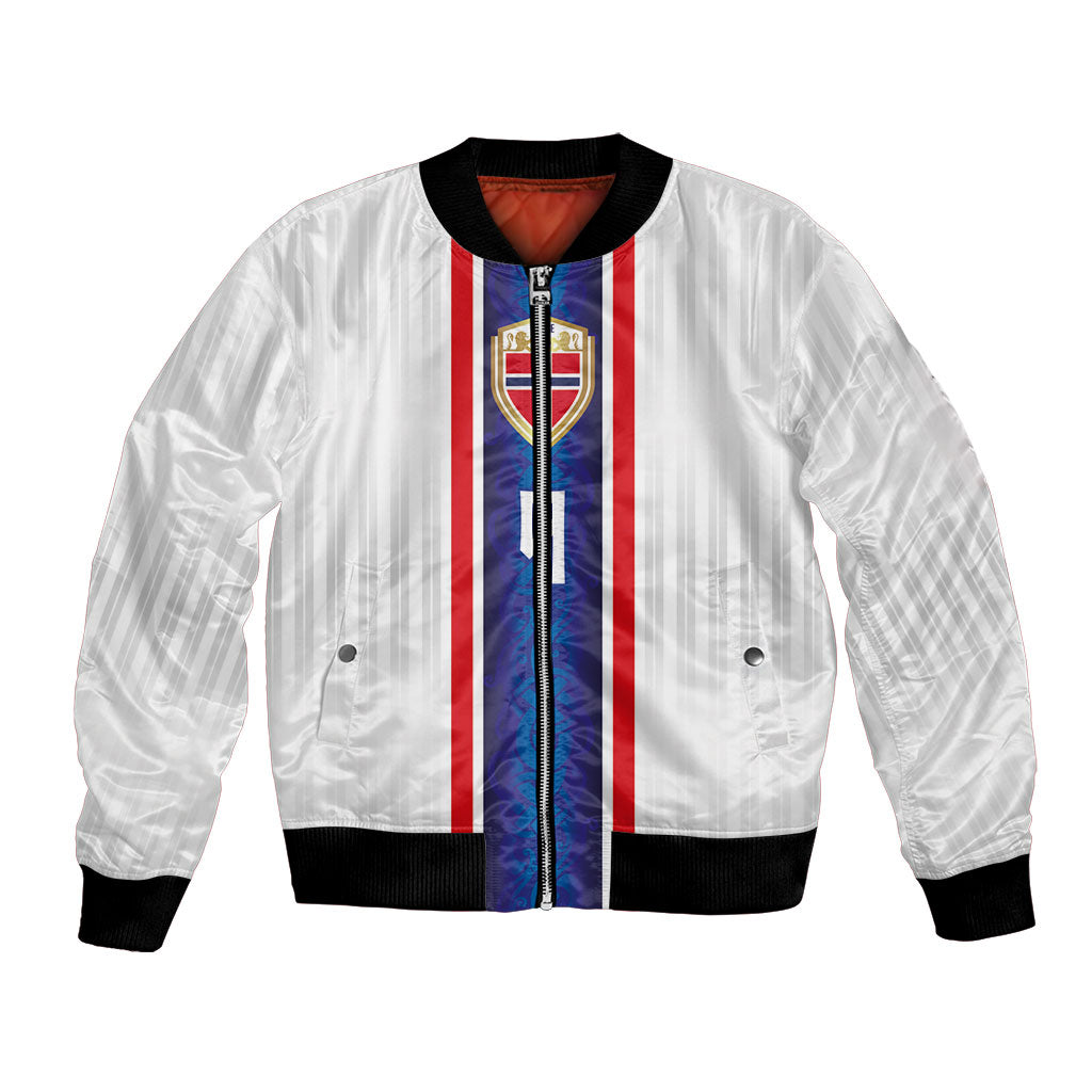 Custom Norway Football Bomber Jacket Norge Viking Ornament Vertical Stripe Sporty Style