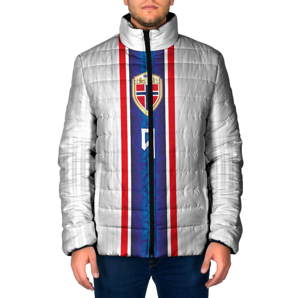 Custom Norway Football Padded Jacket Norge Viking Ornament Vertical Stripe Sporty Style
