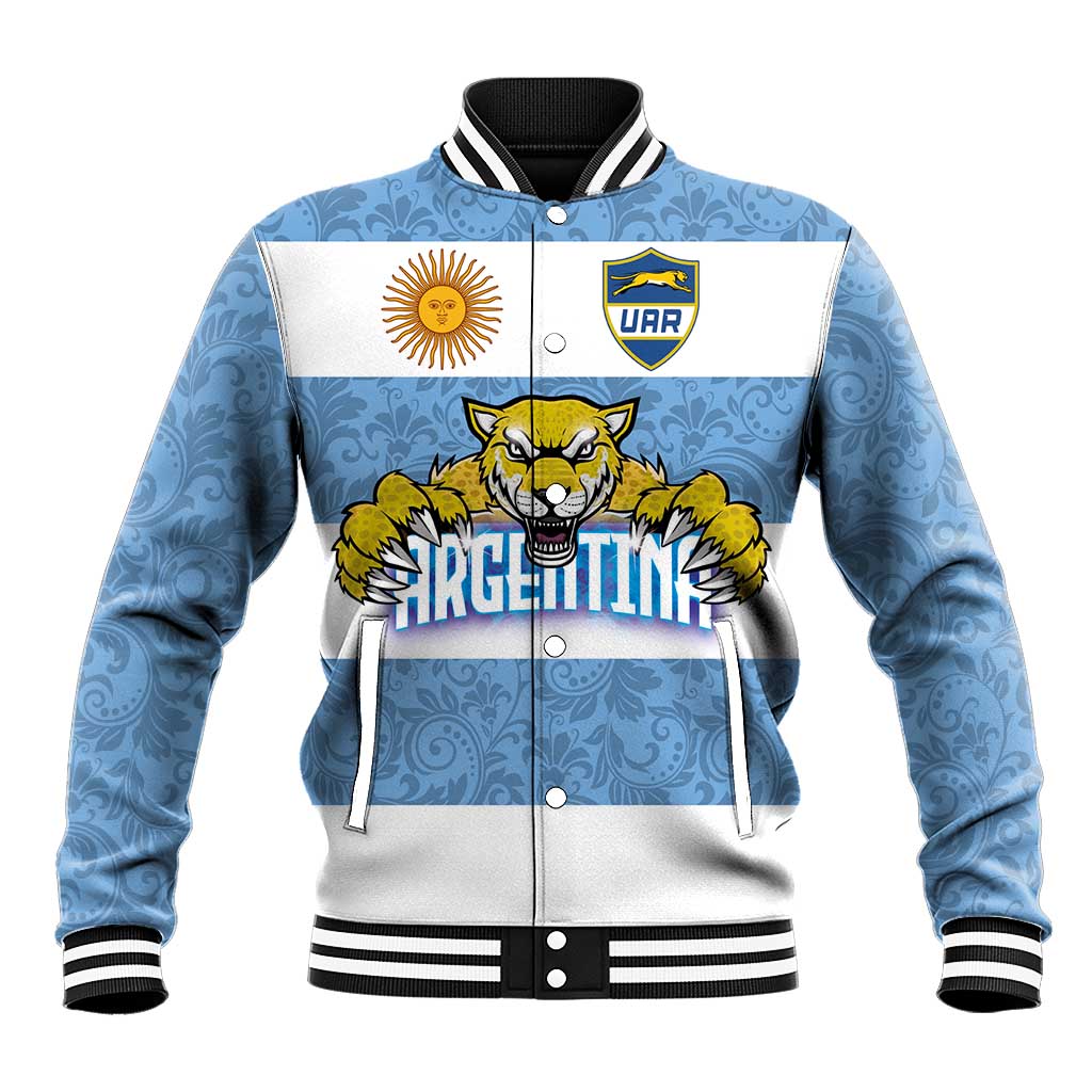 Custom Argentina Rugby 2024 Baseball Jacket Vamos Los Pumas with Jaguar and Floral Pattern - Wonder Print Shop