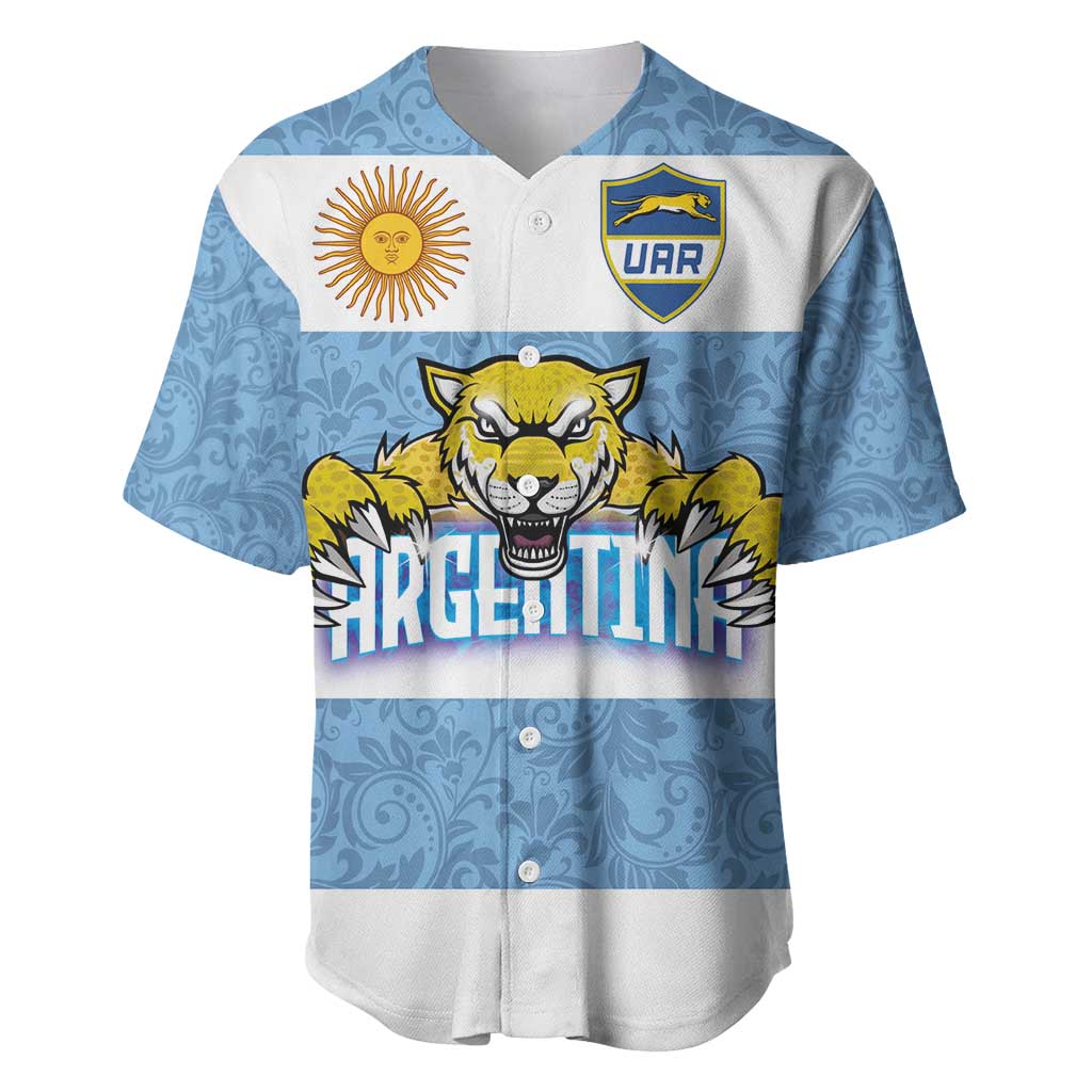 Custom Argentina Rugby 2024 Baseball Jersey Vamos Los Pumas with Jaguar and Floral Pattern - Wonder Print Shop