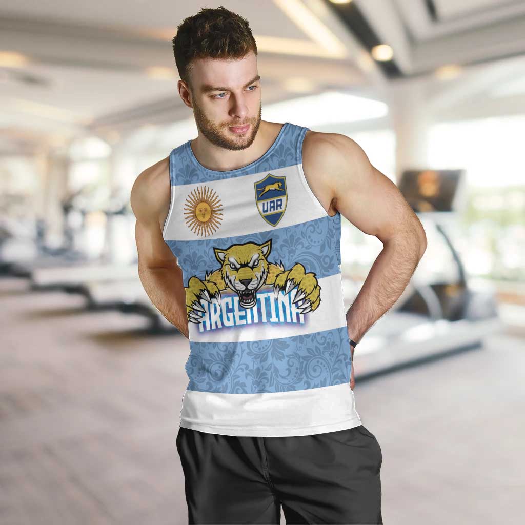 Custom Argentina Rugby 2024 Men Tank Top Vamos Los Pumas with Jaguar and Floral Pattern - Wonder Print Shop