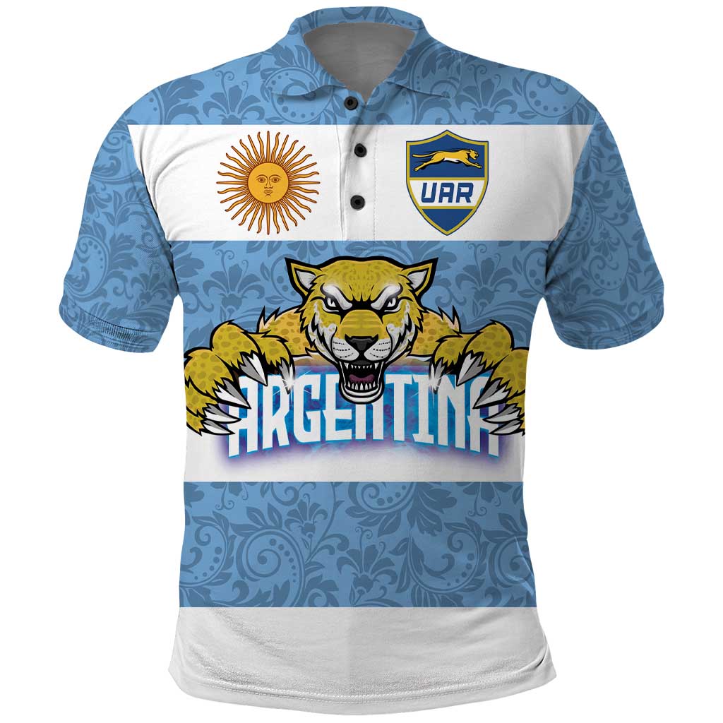 Custom Argentina Rugby 2024 Polo Shirt Vamos Los Pumas with Jaguar and Floral Pattern - Wonder Print Shop