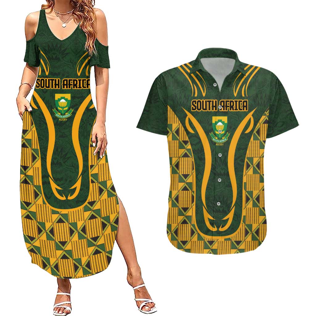 Custom South Africa Rugby 2024 Couples Matching Summer Maxi Dress and Hawaiian Shirt Go Champion Springboks and Kente Pattern - Wonder Print Shop