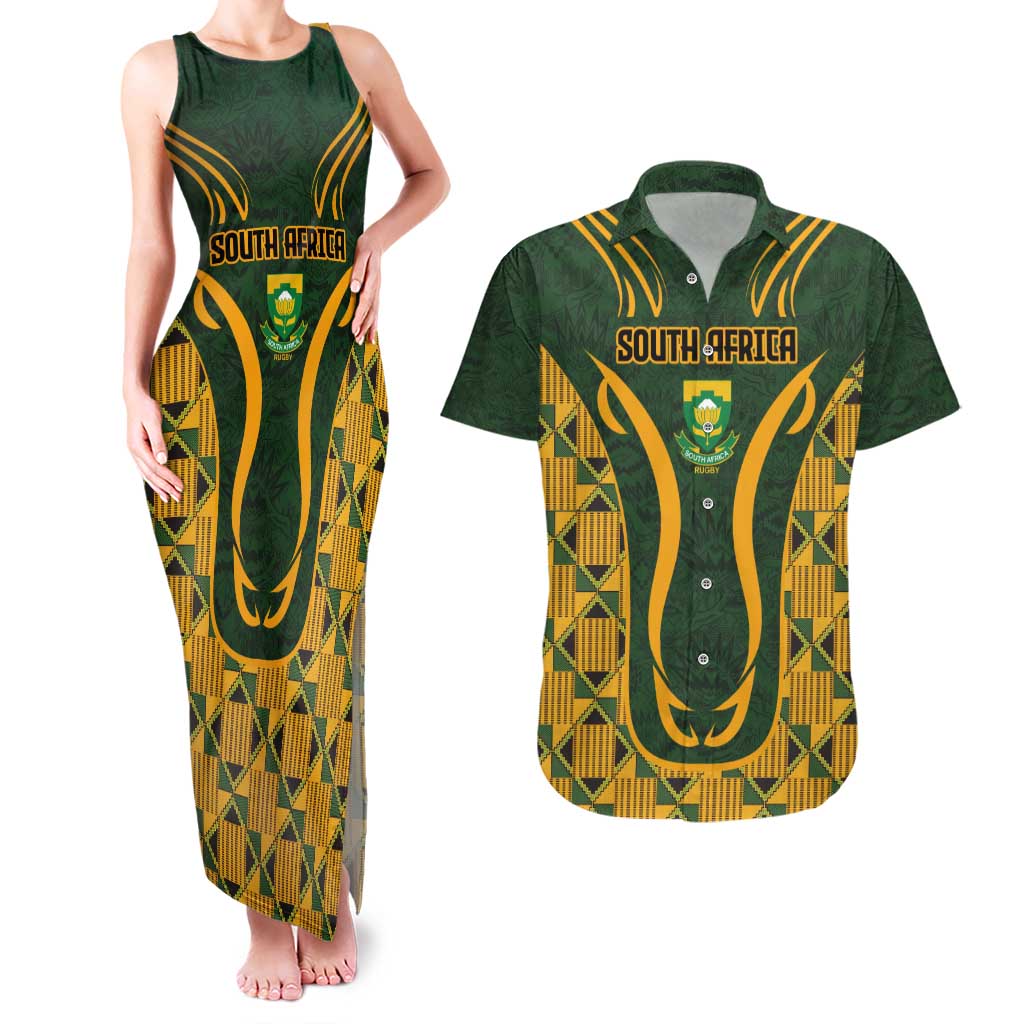 Custom South Africa Rugby 2024 Couples Matching Tank Maxi Dress and Hawaiian Shirt Go Champion Springboks and Kente Pattern - Wonder Print Shop