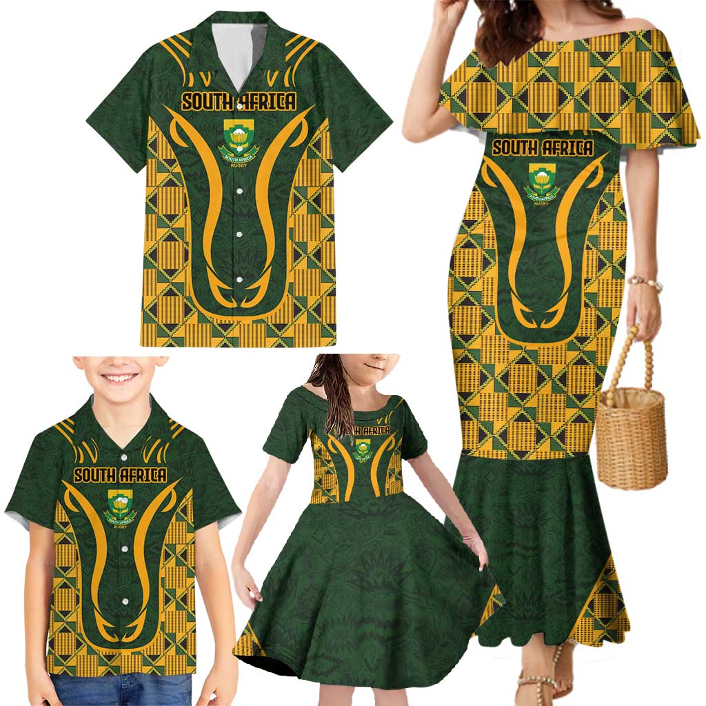 Custom South Africa Rugby 2024 Family Matching Mermaid Dress and Hawaiian Shirt Go Champion Springboks and Kente Pattern - Wonder Print Shop