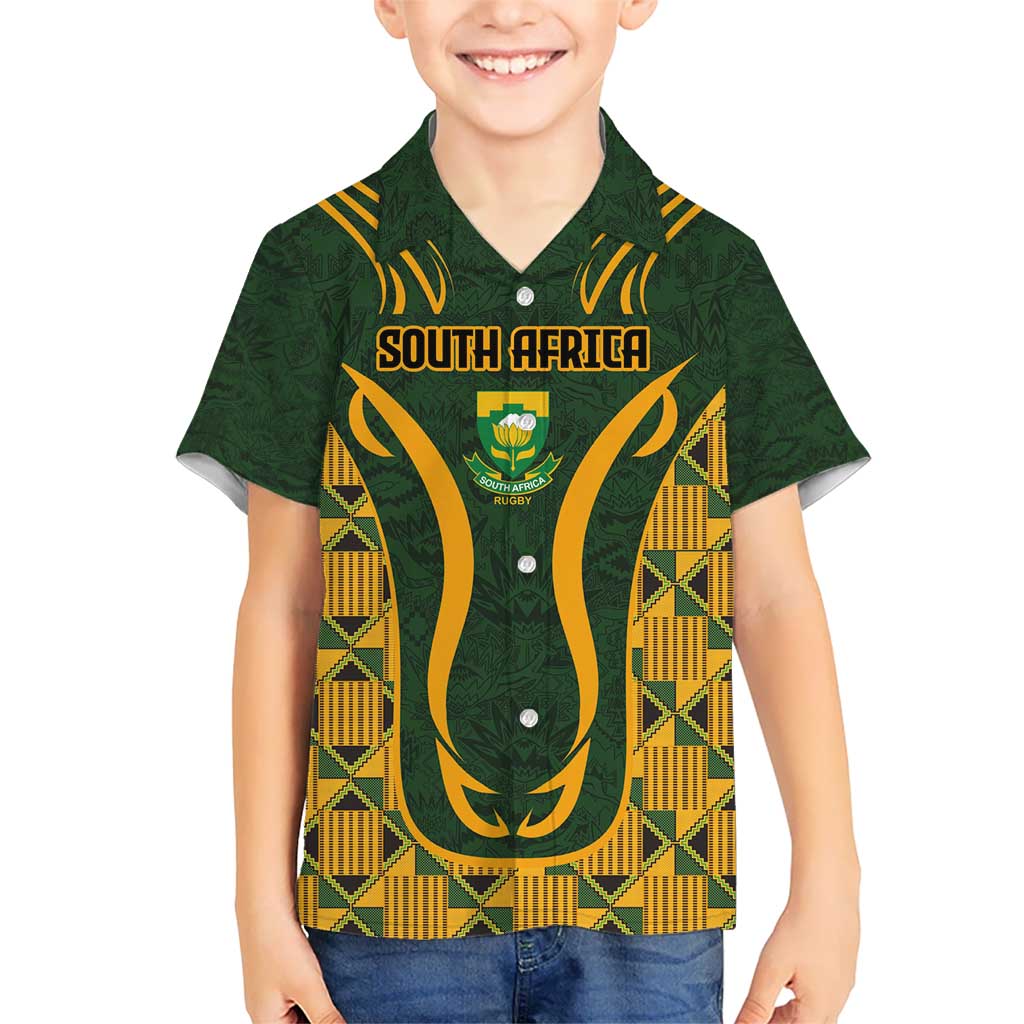 Custom South Africa Rugby 2024 Kid Hawaiian Shirt Go Champion Springboks and Kente Pattern - Wonder Print Shop