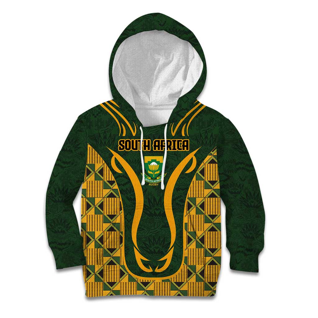 Custom South Africa Rugby 2024 Kid Hoodie Go Champion Springboks and Kente Pattern - Wonder Print Shop