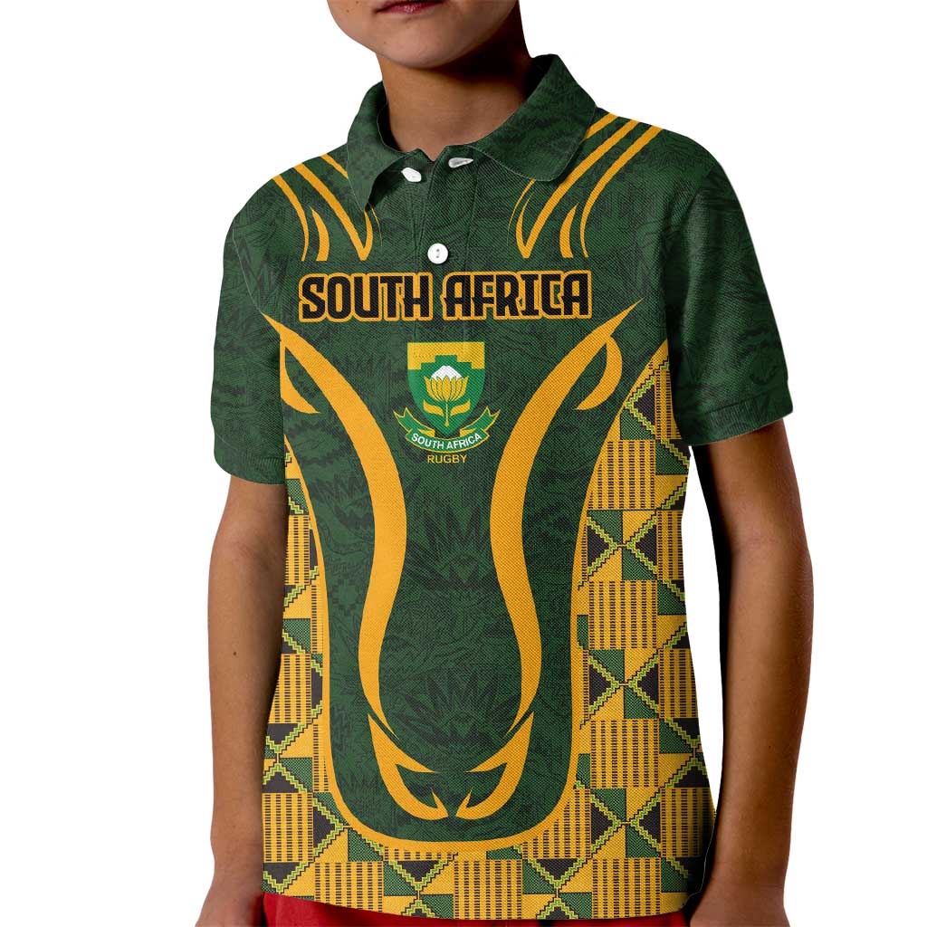 Custom South Africa Rugby 2024 Kid Polo Shirt Go Champion Springboks and Kente Pattern - Wonder Print Shop