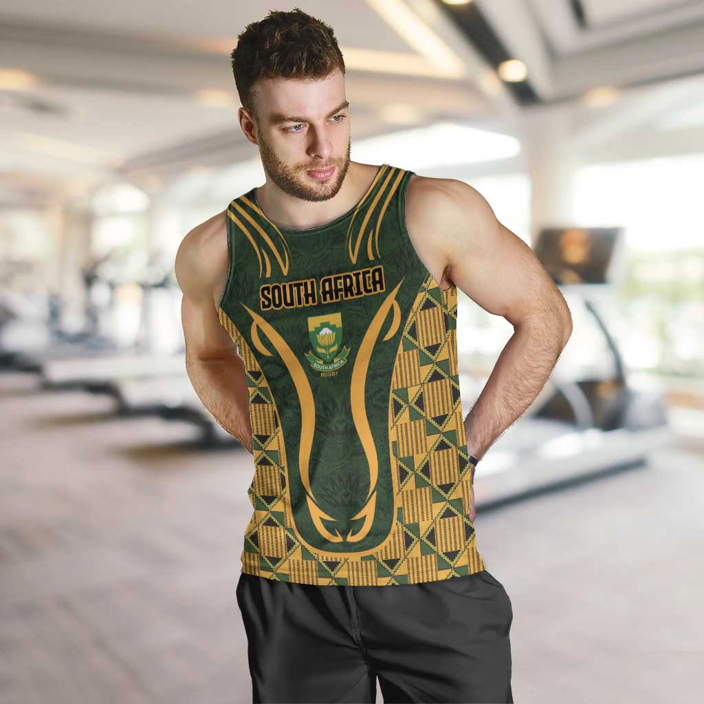 Custom South Africa Rugby 2024 Men Tank Top Go Champion Springboks and Kente Pattern - Wonder Print Shop