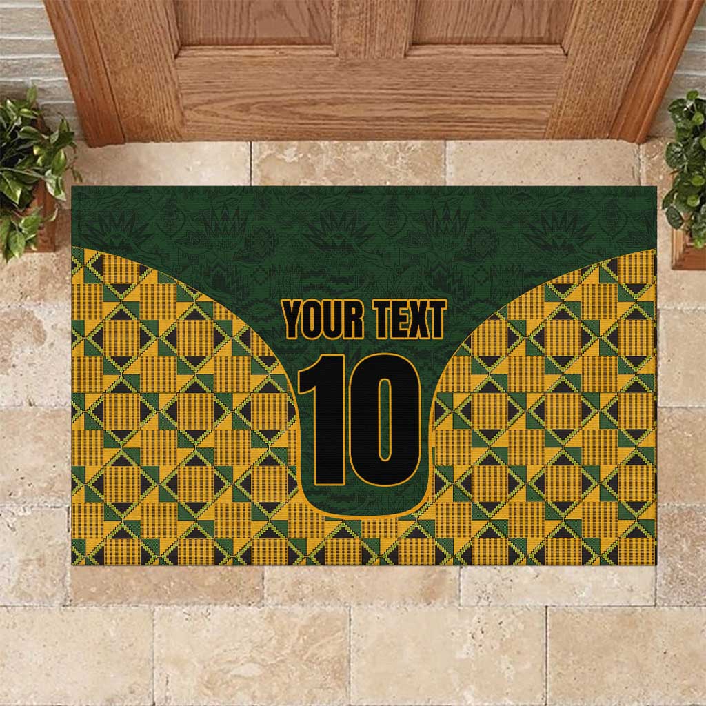 Custom South Africa Rugby 2024 Rubber Doormat Go Champion Springboks and Kente Pattern - Wonder Print Shop