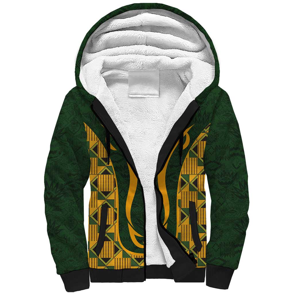 Custom South Africa Rugby 2024 Sherpa Hoodie Go Champion Springboks and Kente Pattern - Wonder Print Shop