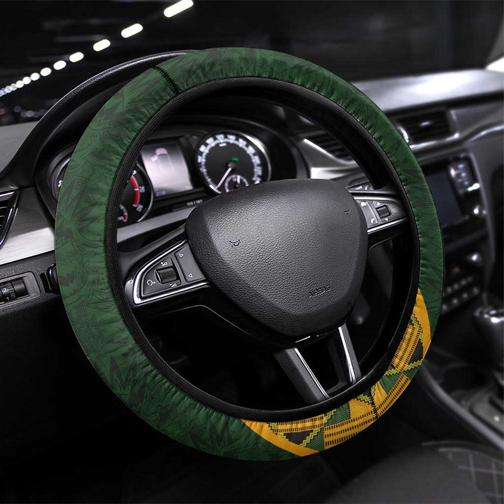 South Africa Rugby 2024 Steering Wheel Cover Go Champion Springboks and Kente Pattern