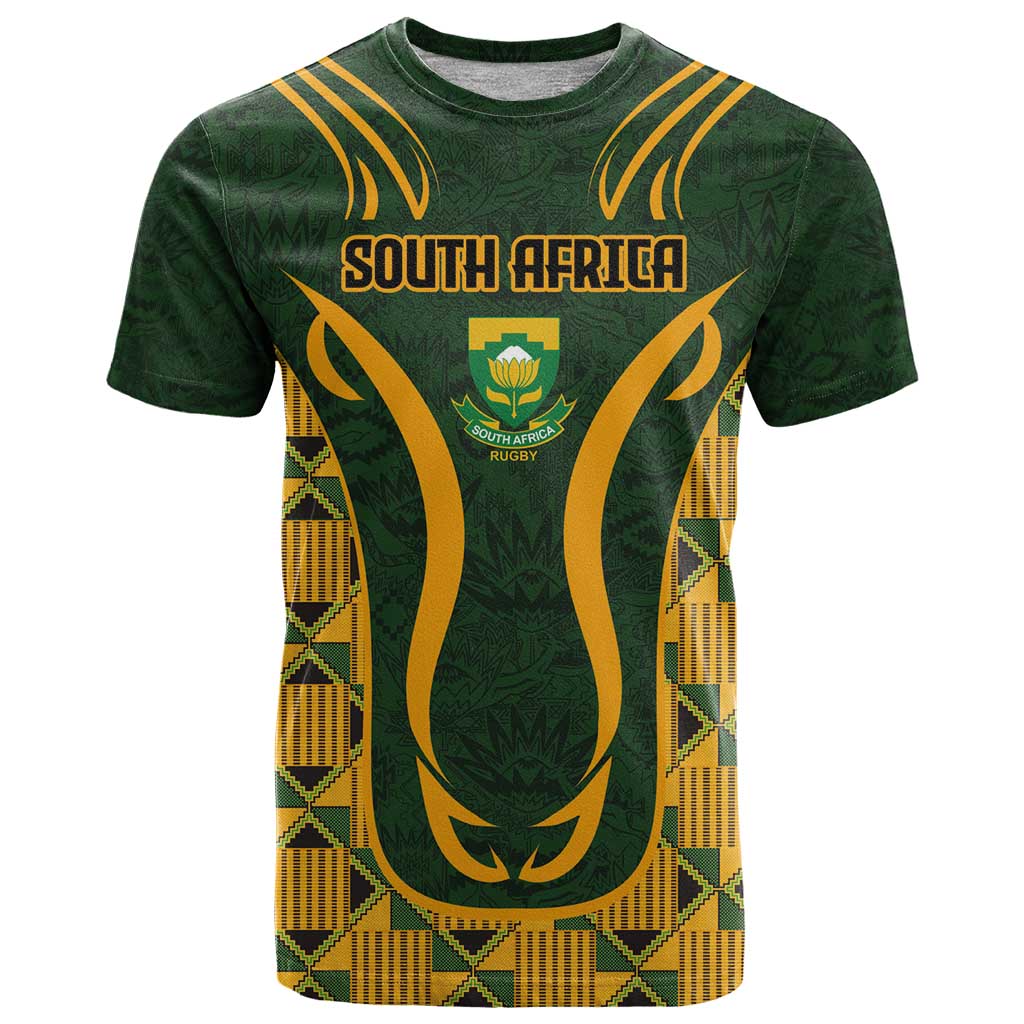 Custom South Africa Rugby 2024 T Shirt Go Champion Springboks and Kente Pattern