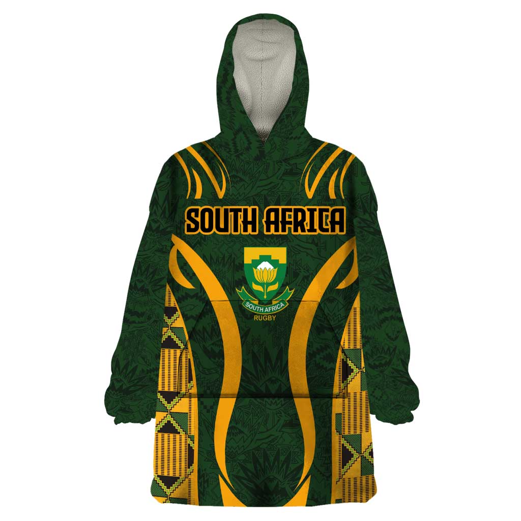 Custom South Africa Rugby 2024 Wearable Blanket Hoodie Go Champion Springboks and Kente Pattern