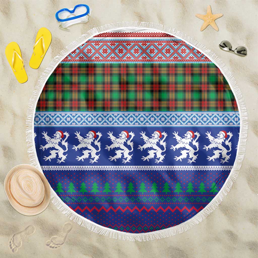 Scottish Christmas Beach Blanket Xmas Royal Lions and Tartan - Wonder Print Shop