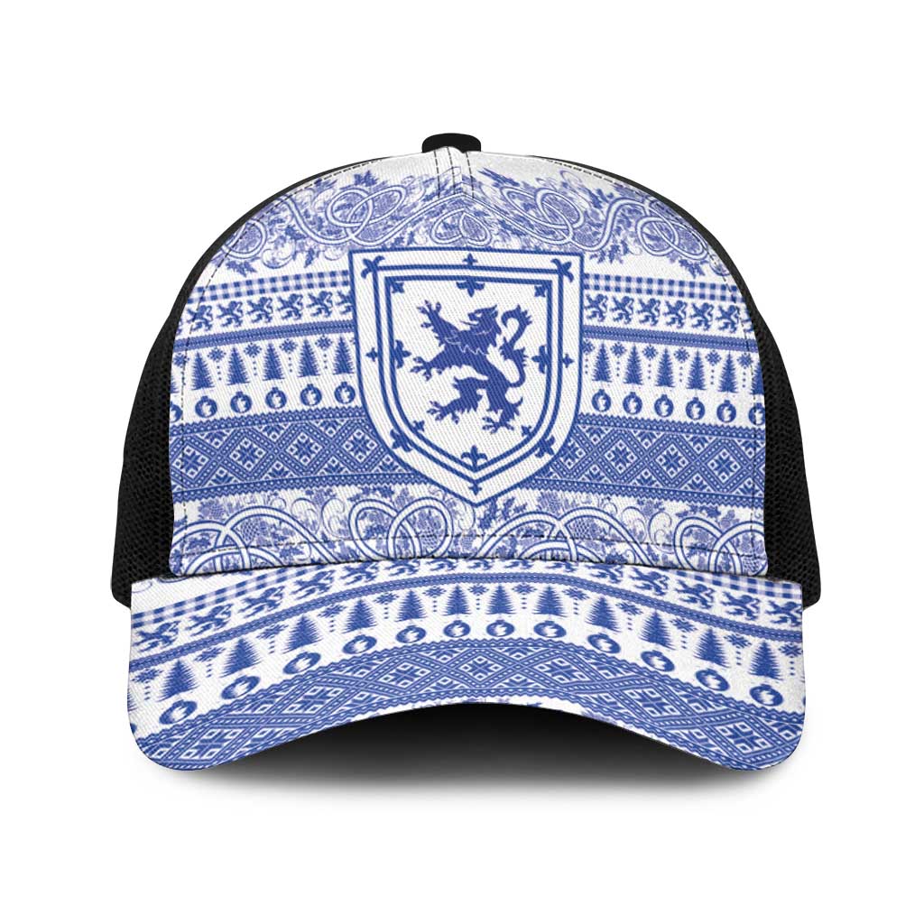 Scottish Christmas Baseball Net Cap Scotland Thistle and Celtic Knot White-Blue Color - Wonder Print Shop