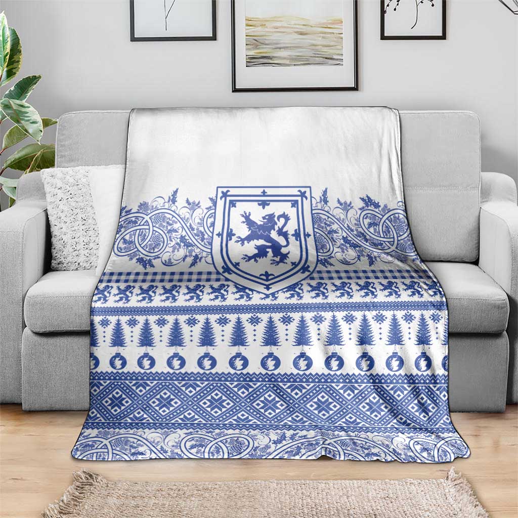 Scottish Christmas Blanket Scotland Thistle and Celtic Knot White-Blue Color - Wonder Print Shop