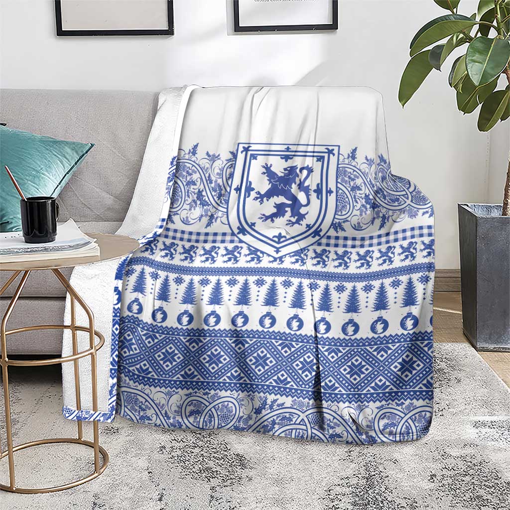 Scottish Christmas Blanket Scotland Thistle and Celtic Knot White-Blue Color - Wonder Print Shop