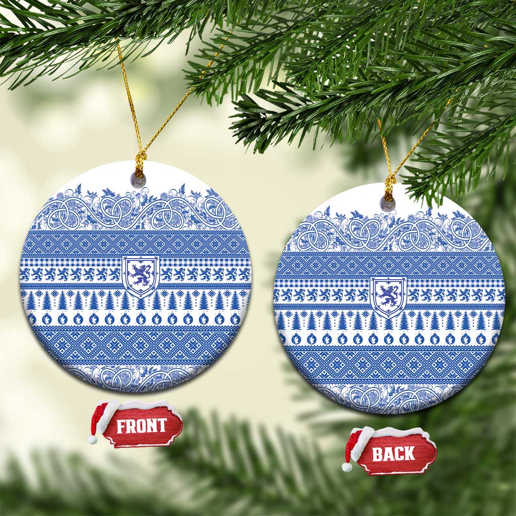Scottish Christmas Ceramic Ornament Scotland Thistle and Celtic Knot White-Blue Color - Wonder Print Shop