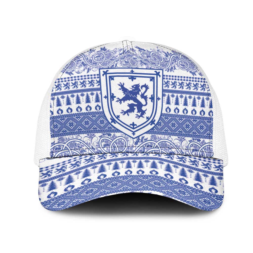 Scottish Christmas Mesh Trucker Cap Scotland Thistle and Celtic Knot White-Blue Color - Wonder Print Shop