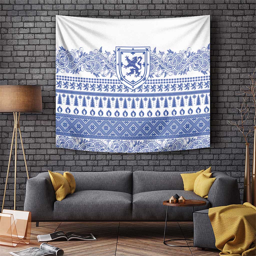 Scottish Christmas Tapestry Scotland Thistle and Celtic Knot White-Blue Color - Wonder Print Shop