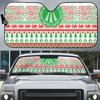 Welsh Christmas auto sun shade with green and red Celtic festive pattern