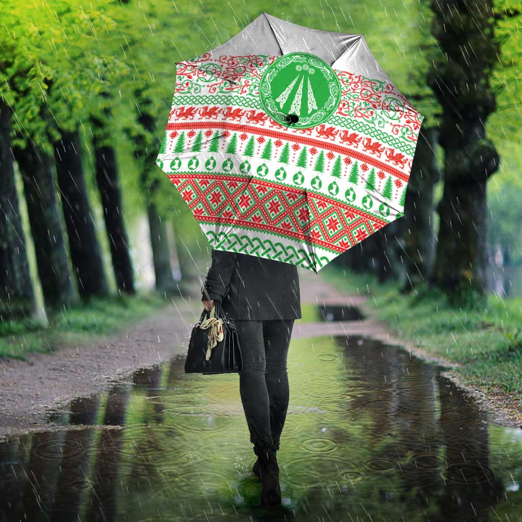 Welsh Christmas Umbrella Awen and Celtics Culture with Xmas Elements - Wonder Print Shop
