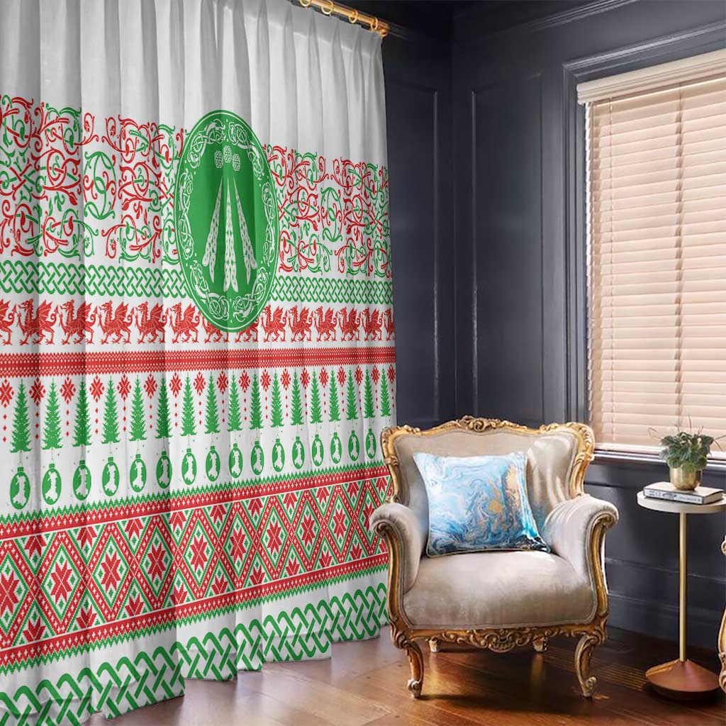 Welsh Christmas Window Curtain Awen and Celtics Culture with Xmas Elements - Wonder Print Shop