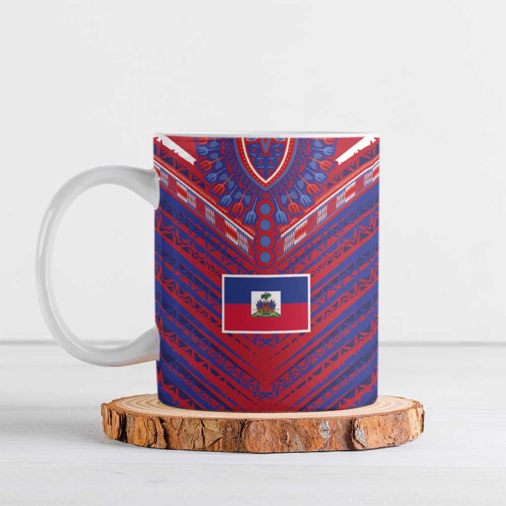 Custom Haiti National Football Ceramic Mug Dashiki Sporty Style - Wonder Print Shop