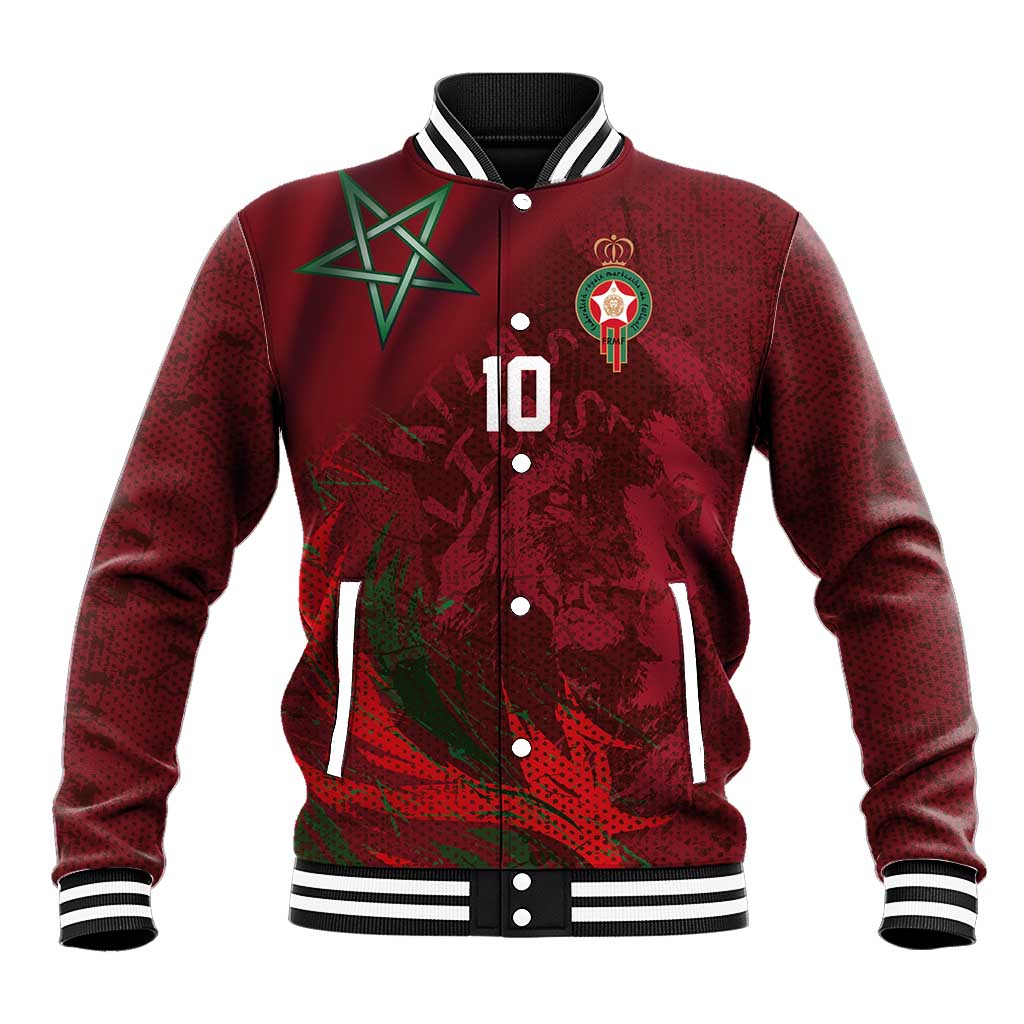 Custom Morocco National Football Baseball Jacket The Atlas Lions Grunge with National Flag - Wonder Print Shop
