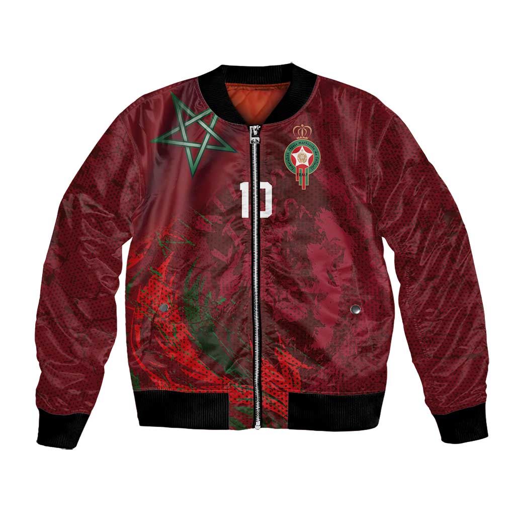 Custom Morocco National Football Bomber Jacket The Atlas Lions Grunge with National Flag - Wonder Print Shop