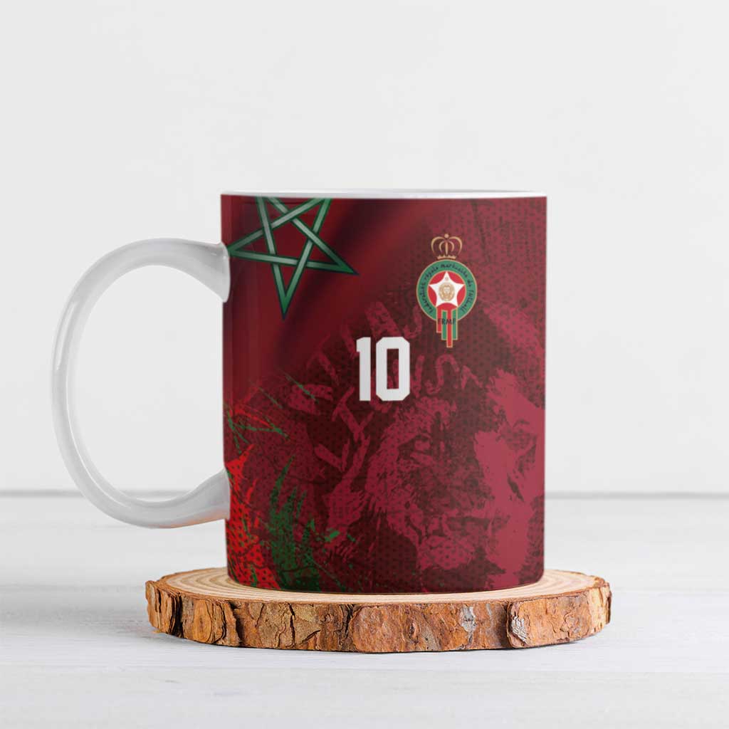 Custom Morocco National Football Ceramic Mug The Atlas Lions Grunge with National Flag - Wonder Print Shop