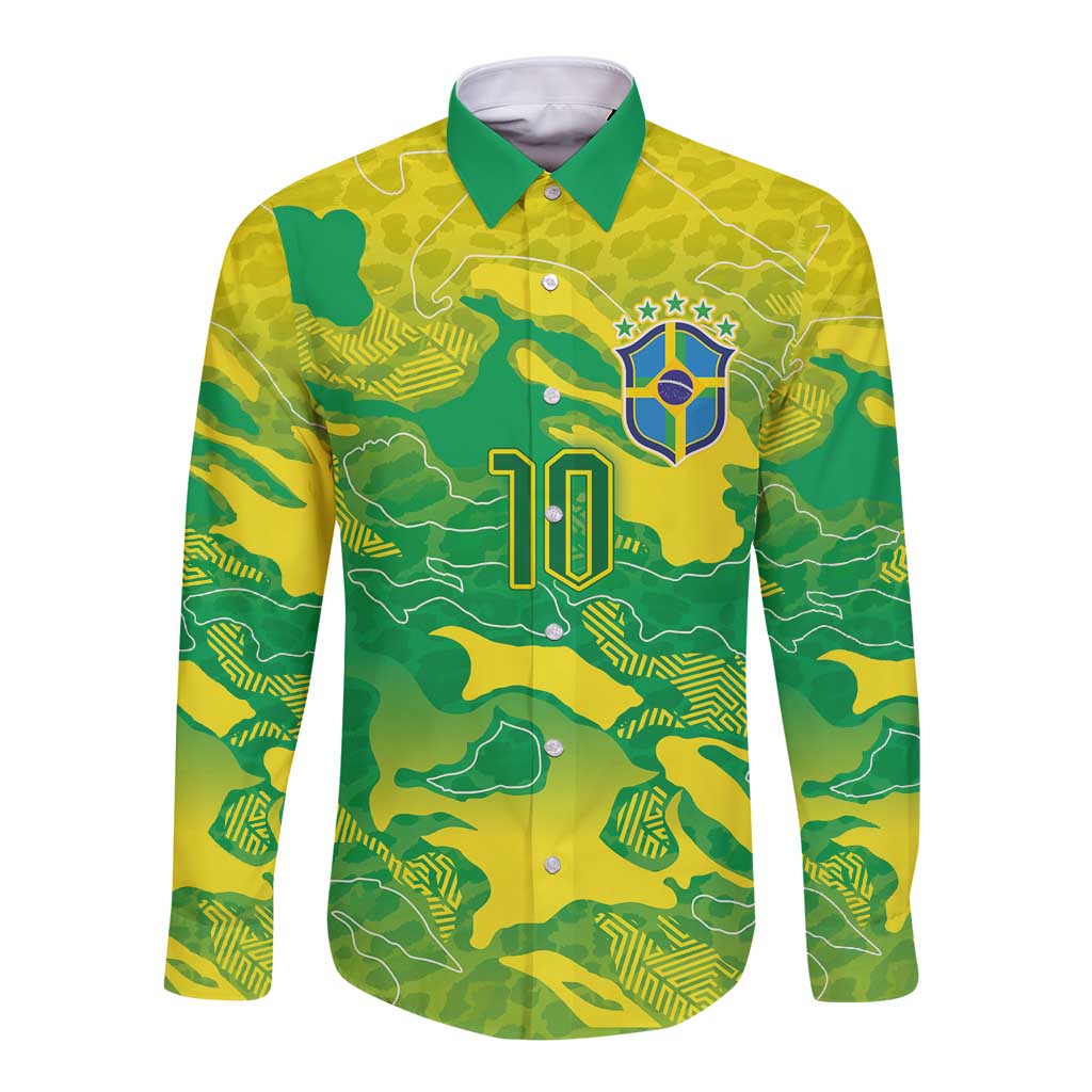 Custom Brazil National Football Long Sleeve Button Shirt South American Wild Nature Sporty Style - Wonder Print Shop