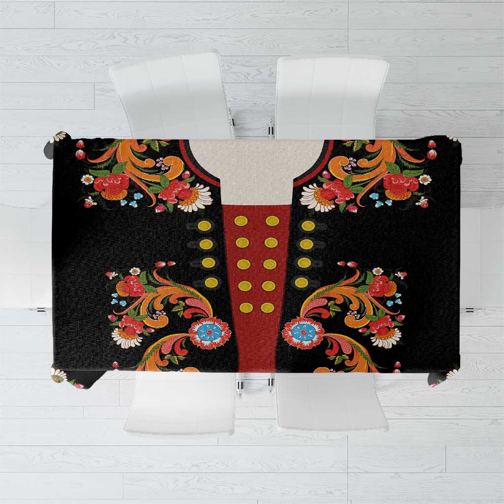 Norwegian Male Bunad Tablecloth with Rosemaling Folk Art Black Color - Wonder Print Shop