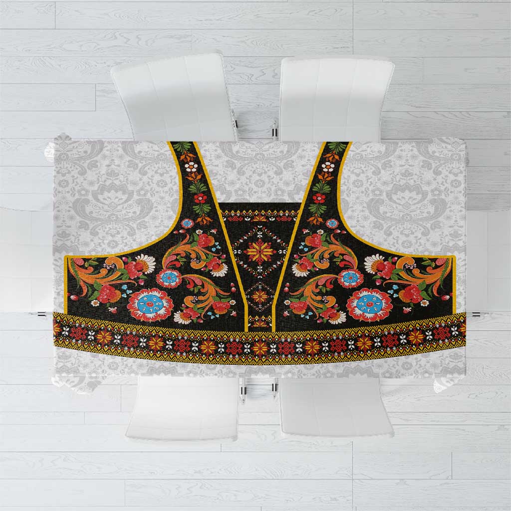 Norwegian Female Bunad Tablecloth with Rosemaling Folk Art Black Color - Wonder Print Shop