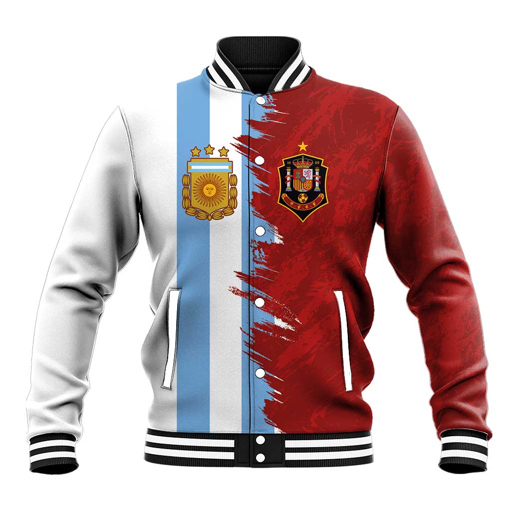 Half Argentina and Half Spain Football Baseball Jacket Grunge Style - Wonder Print Shop