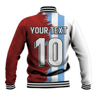 Back of split grunge varsity jacket with large '10' graphic, striped ribbed collar and cuffs