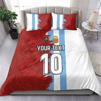Argentina-Spain football bedding set: red/white/light-blue duvet with two matching pillows, '10'
