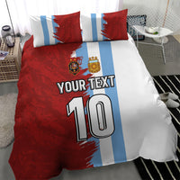 Football bedding set with red, white, and light-blue duvet cover and two pillows, bold '10' center