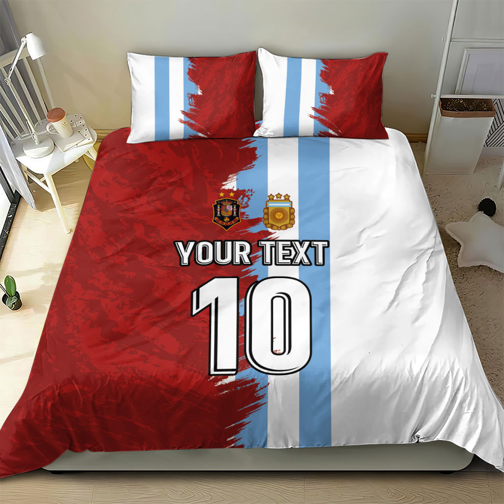 Football bedding set with two pillows and duvet in red, white, and light-blue, number 10 print