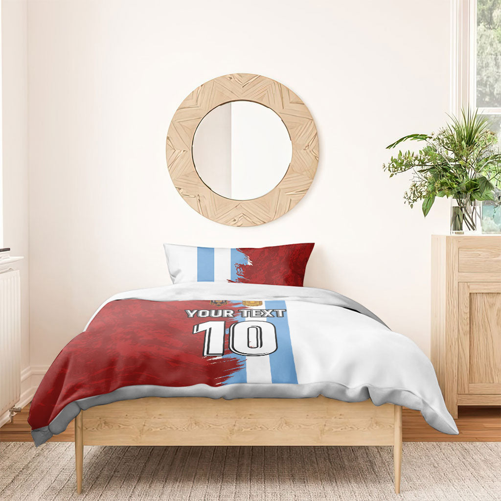 Football bedding set with red, white, and light-blue duvet cover and pillow, large '10' artwork