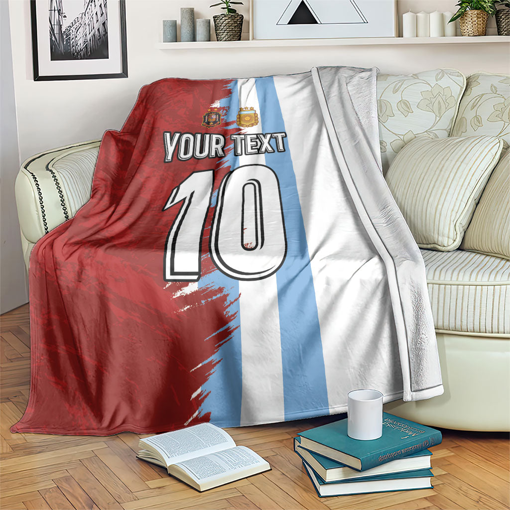 Half red, blue, and white football blanket with grunge 'YOUR TEXT' and large '10'
