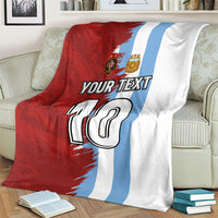 Half red and half white football blanket with blue stripe and grunge 'YOUR TEXT 10'