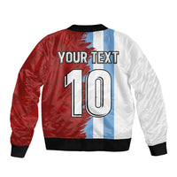 Half red and white football bomber jacket back with number 10 and ribbed hem