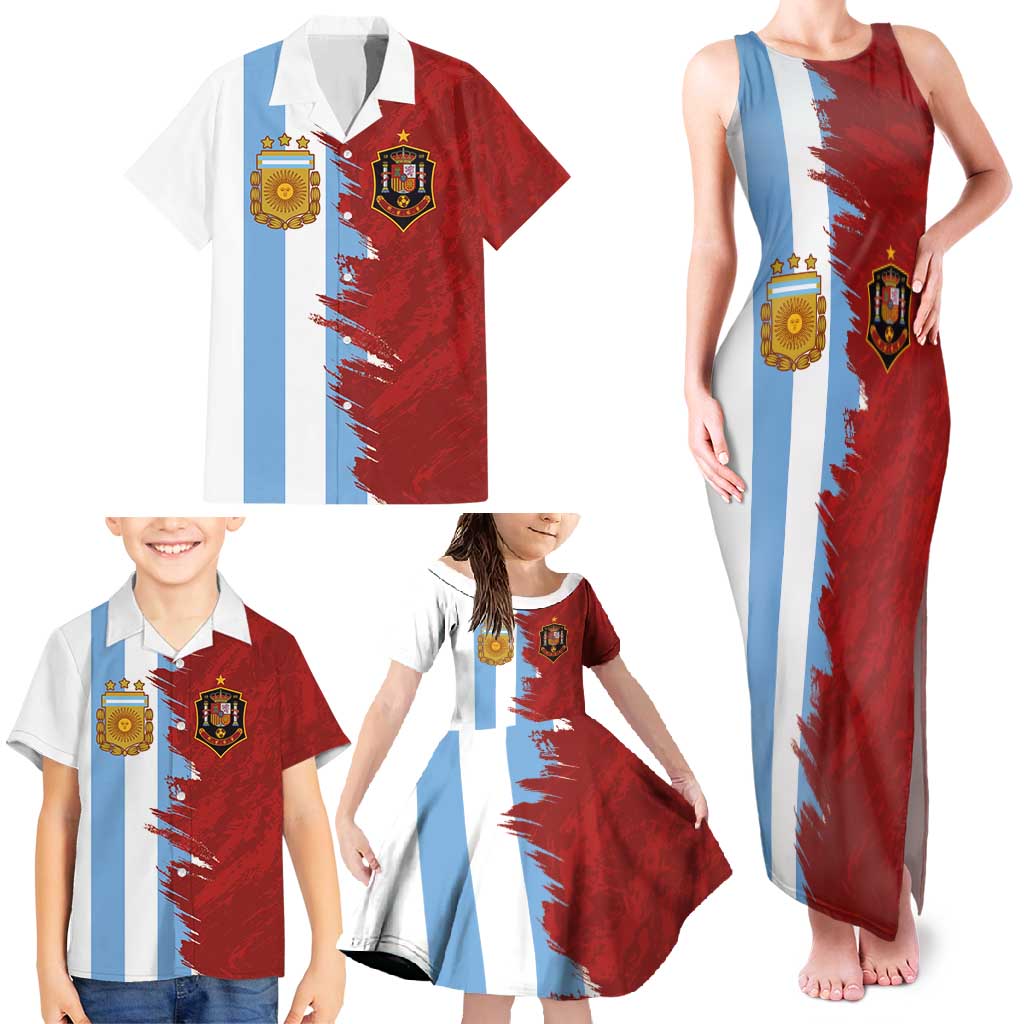 Half Argentina and Half Spain Football Family Matching Tank Maxi Dress and Hawaiian Shirt Grunge Style - Wonder Print Shop