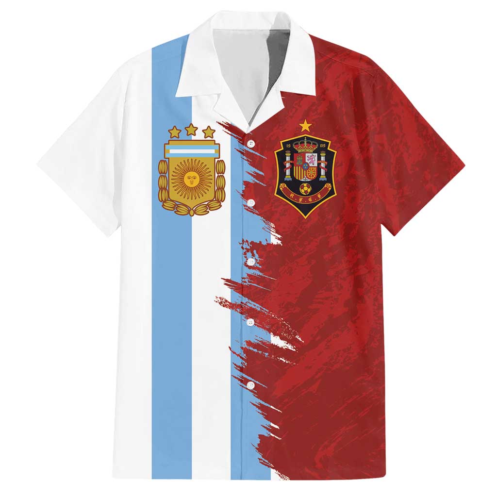 Half Argentina and Half Spain Football Hawaiian Shirt Grunge Style - Wonder Print Shop