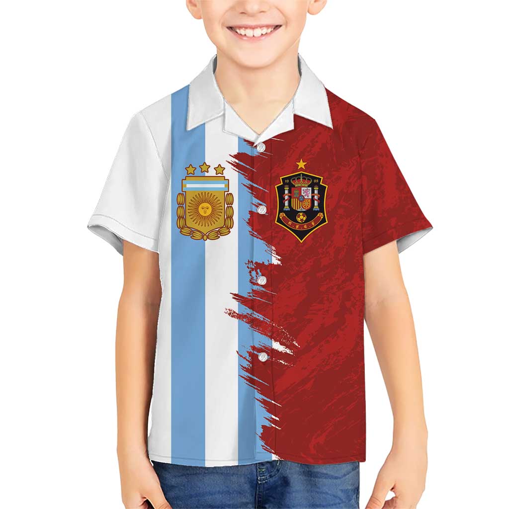 Half Argentina and Half Spain Football Kid Hawaiian Shirt Grunge Style - Wonder Print Shop